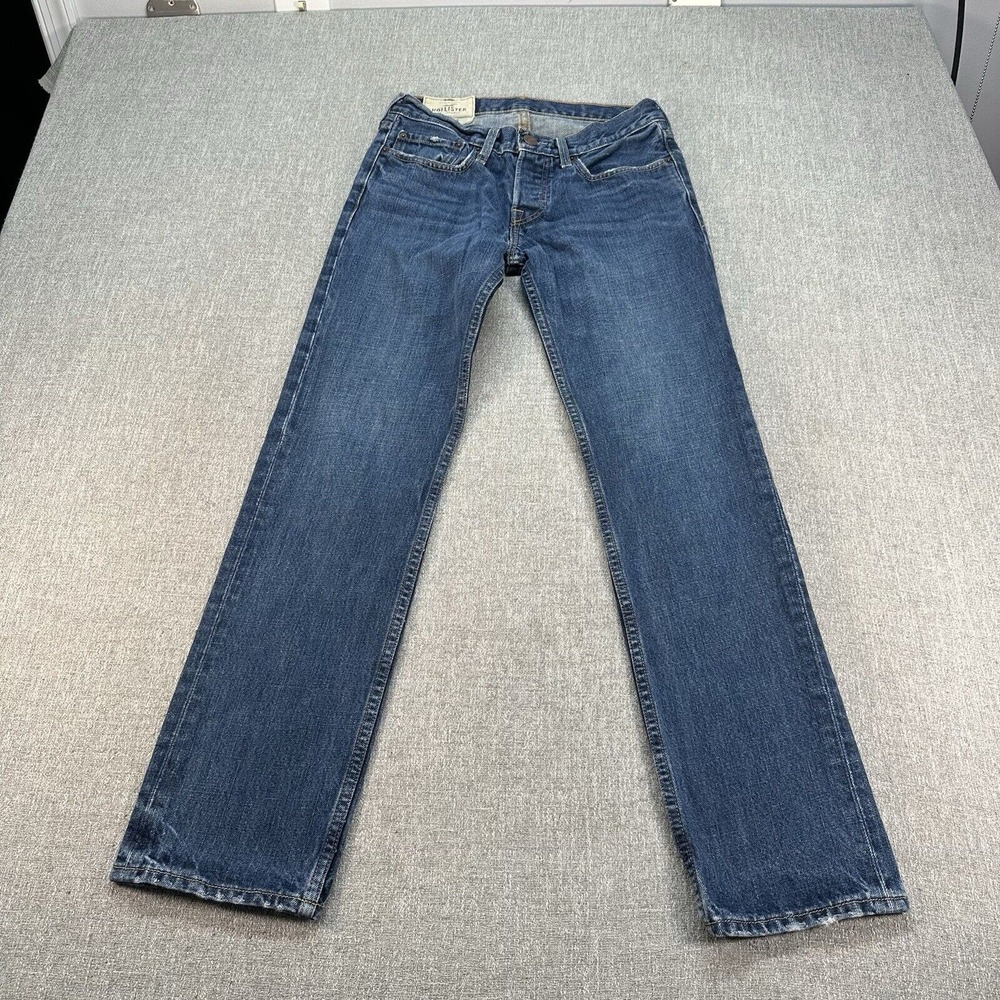 Hollister Jeans Mens 28x30 Blue Slim Straight Denim Button Fly Dark Wash